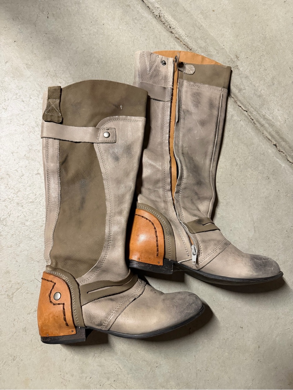Kelsi Dagger Tall Riding Boots - Taupe with Tan Heel